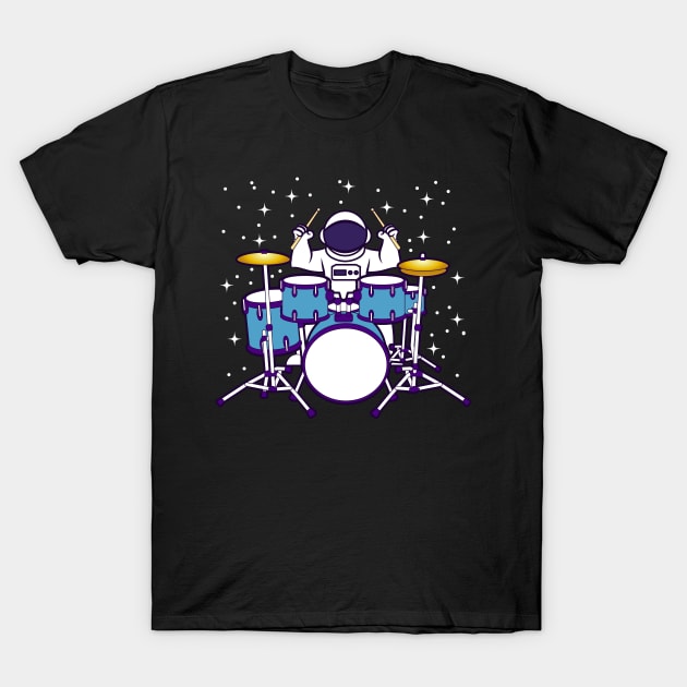 Drummer Astronaut Space Stick Drums T-Shirt by QQdesigns